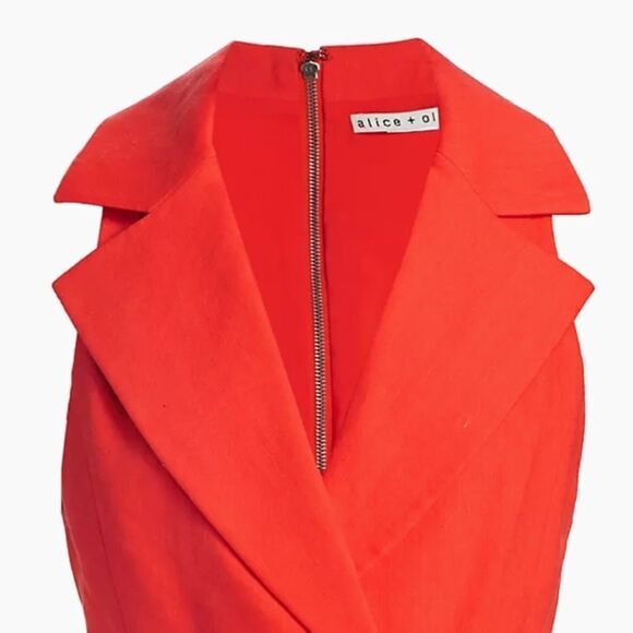 Alice + Olivia Meritt Linen-Blend Romper size 6 Color-Chili Pepper $440 - Picture 10 of 12